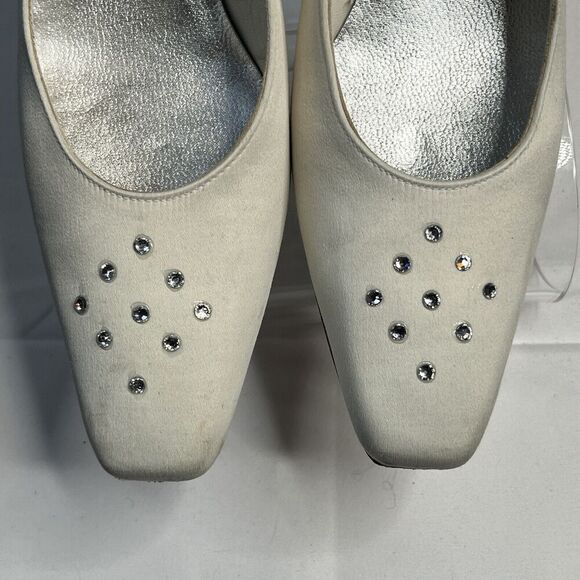 Stuart Weitzman White Rhinestone Square Toe Block Heel Pumps‎ Womens Size 7.5 AA - Picture 5 of 8